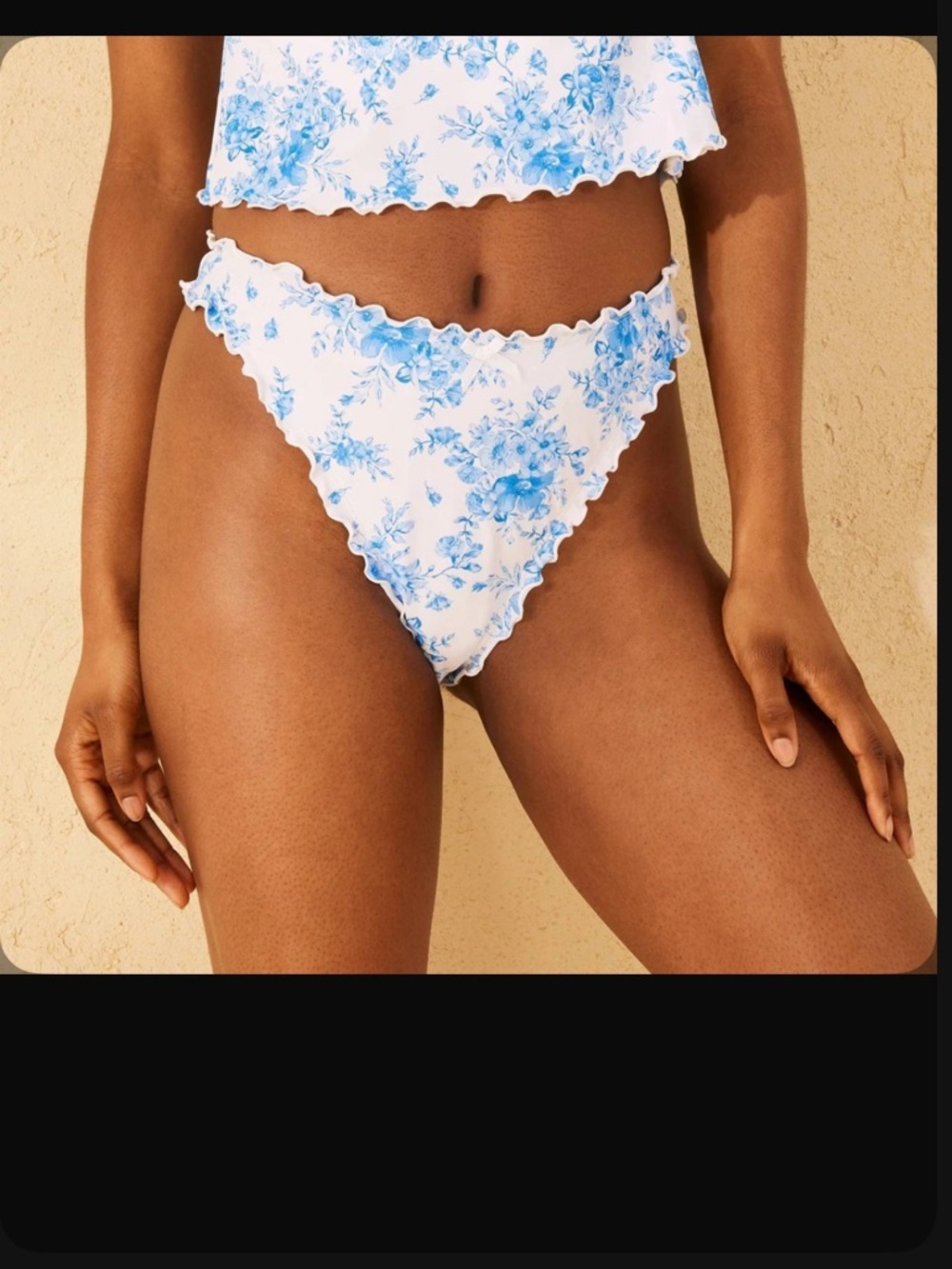 wild fable White Bikini Bottom with Blue Floral Printt XXS